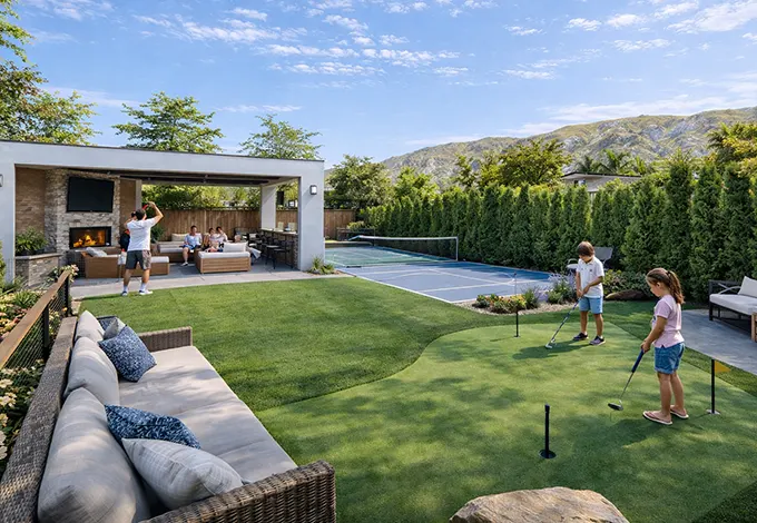 Backyard putting green and play area in San Diego
