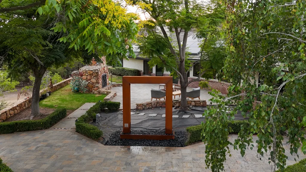 Poway front yard with fountain and lush landscape design