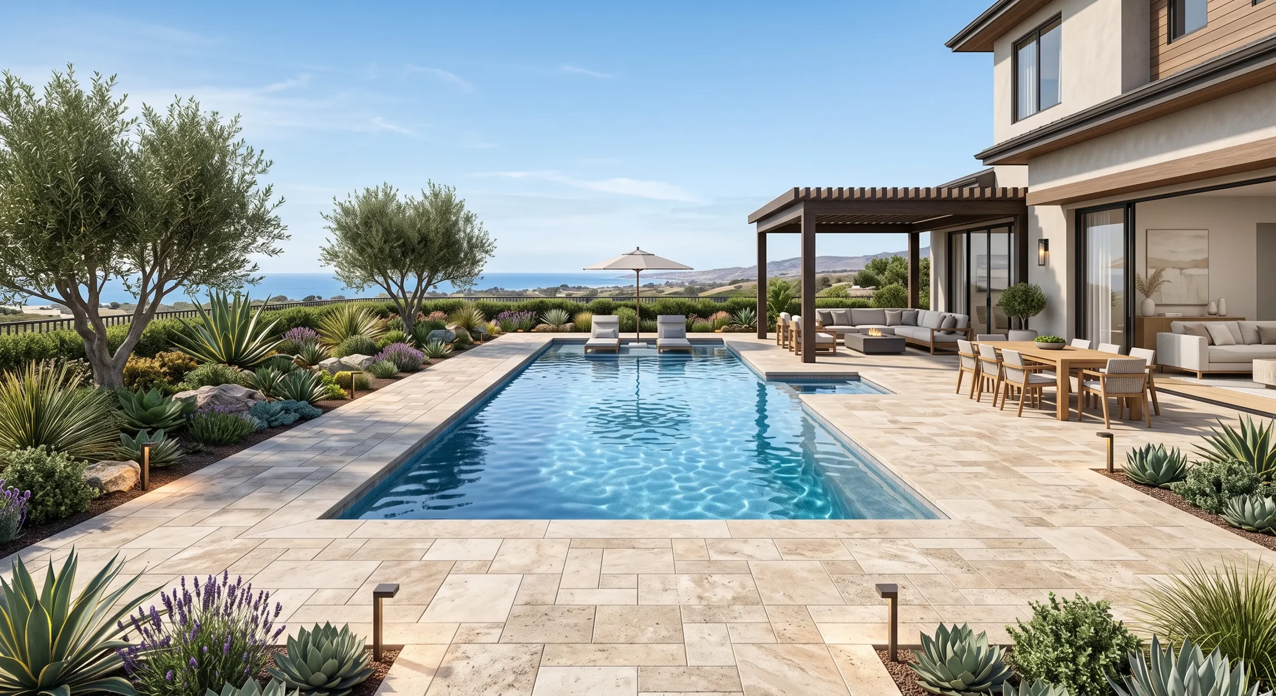 Paver pool deck and patio in a Carlsbad backyard