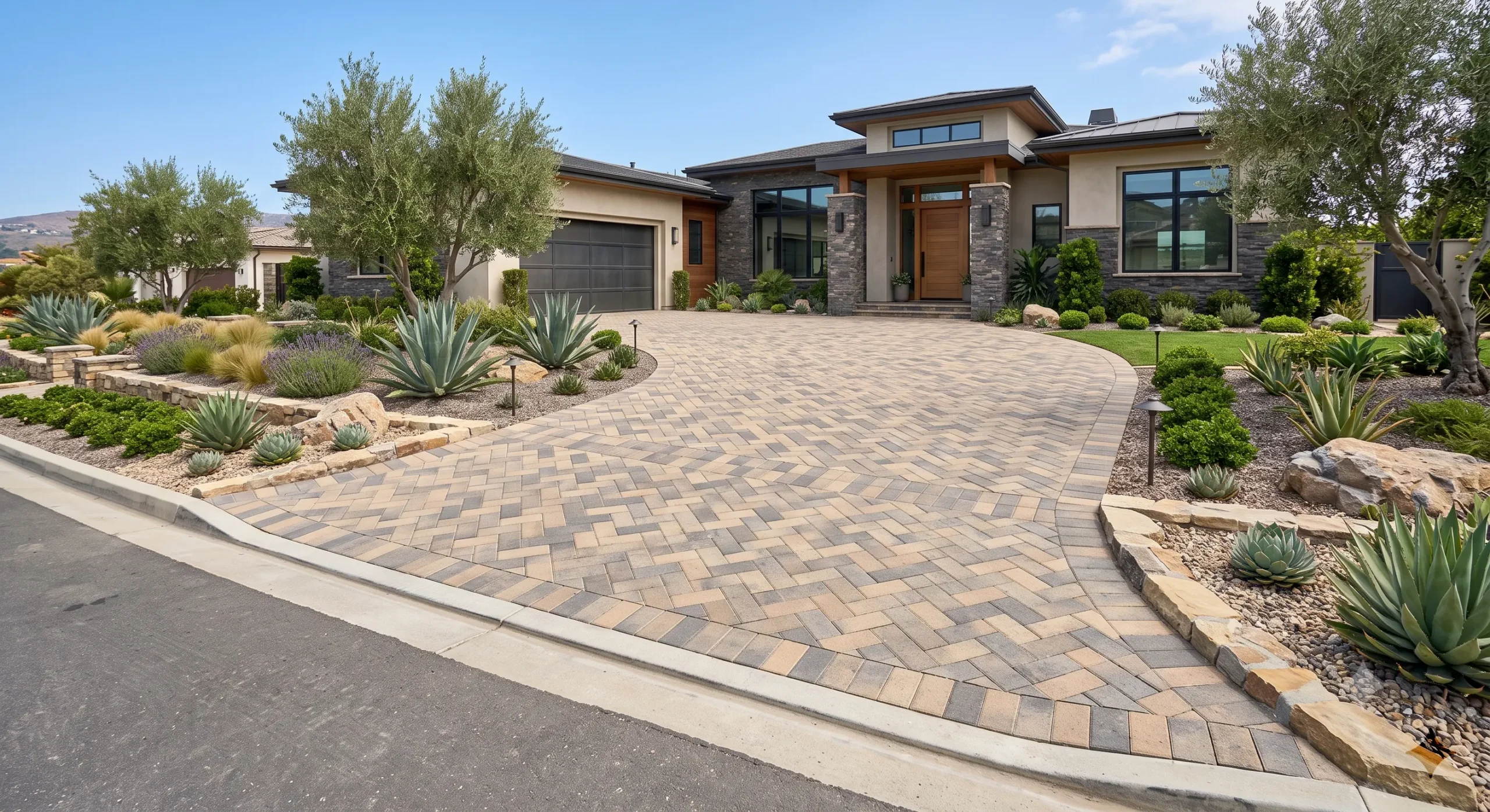 Premium paver driveway installation at a San Diego home