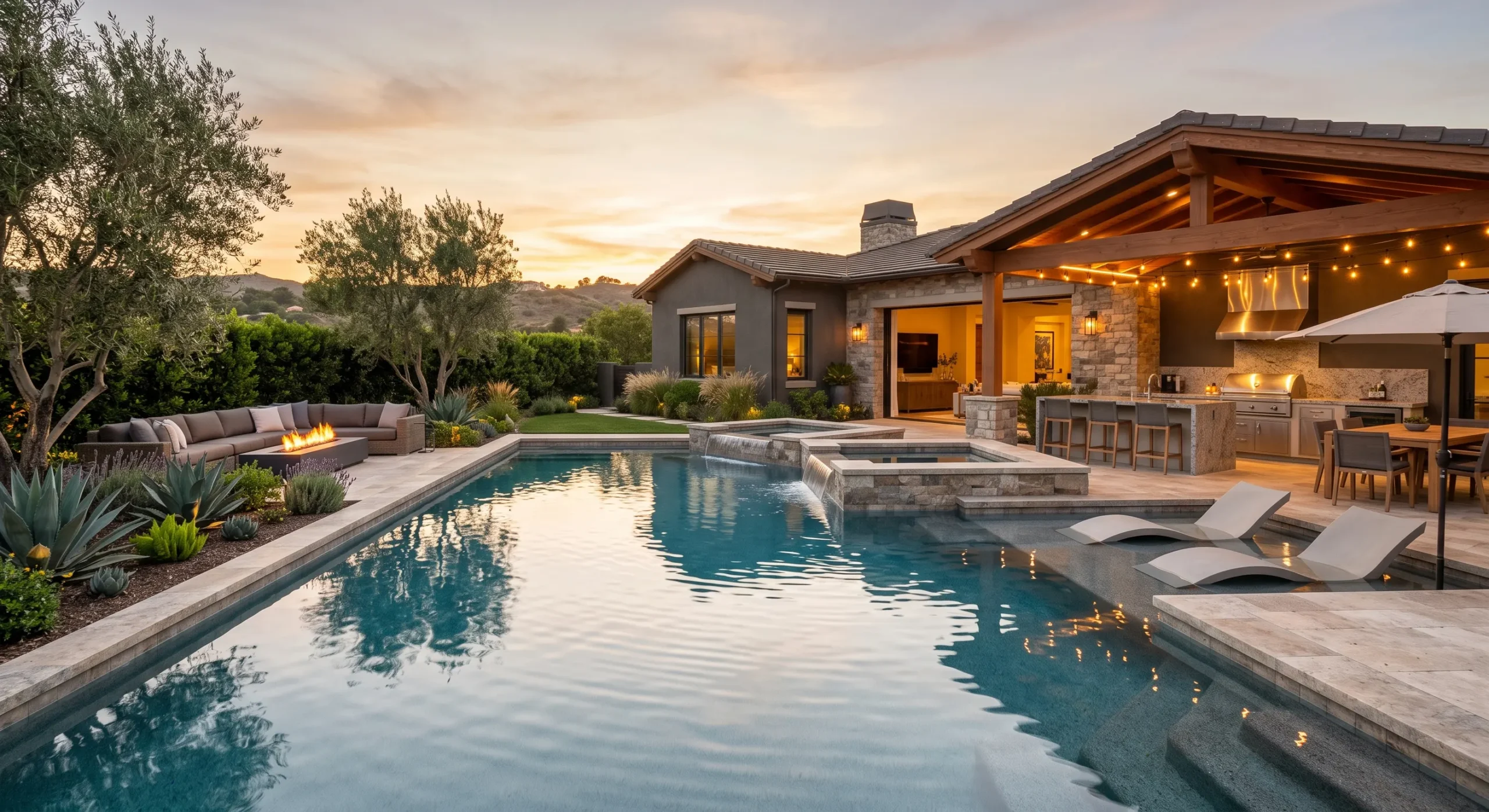 Resort-style backyard remodel with pool and outdoor living in Rancho Santa Fe